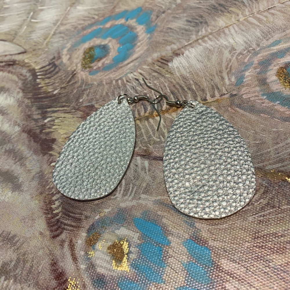 Silver Faux Leather Drop Earrings